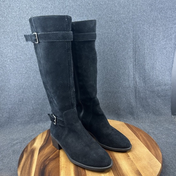 Cole Haan Women's 7B Black Suede Leather Putnam Weatherproof Knee Boot Riding - Picture 2 of 10